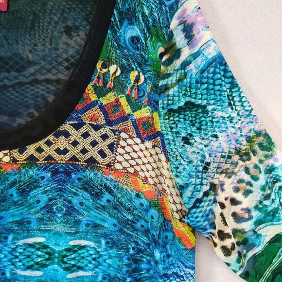 From The Heart Fairy Grunge Sheer Dress Sz L Peacock Animal Print Asymmetrical - Picture 4 of 6